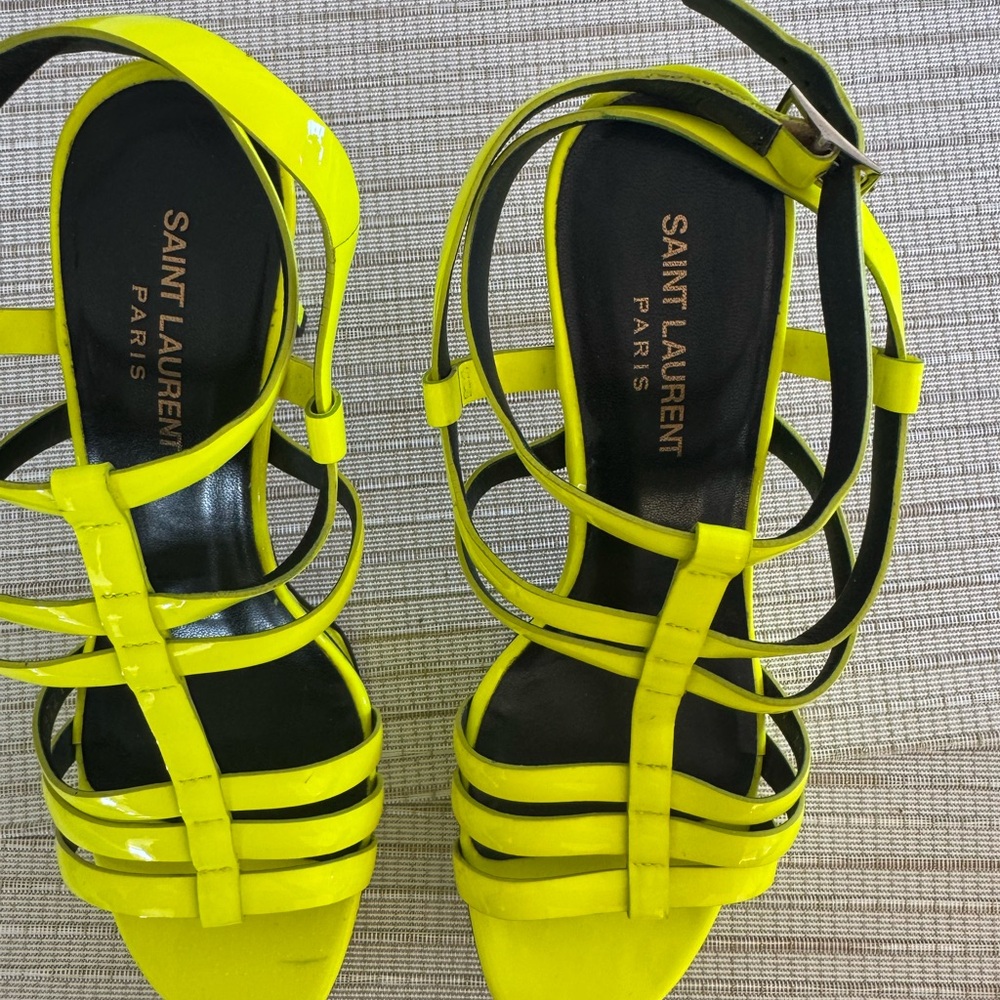 Saint Laurent Neon Yellow Strappy Sandals - Picture 2 of 5